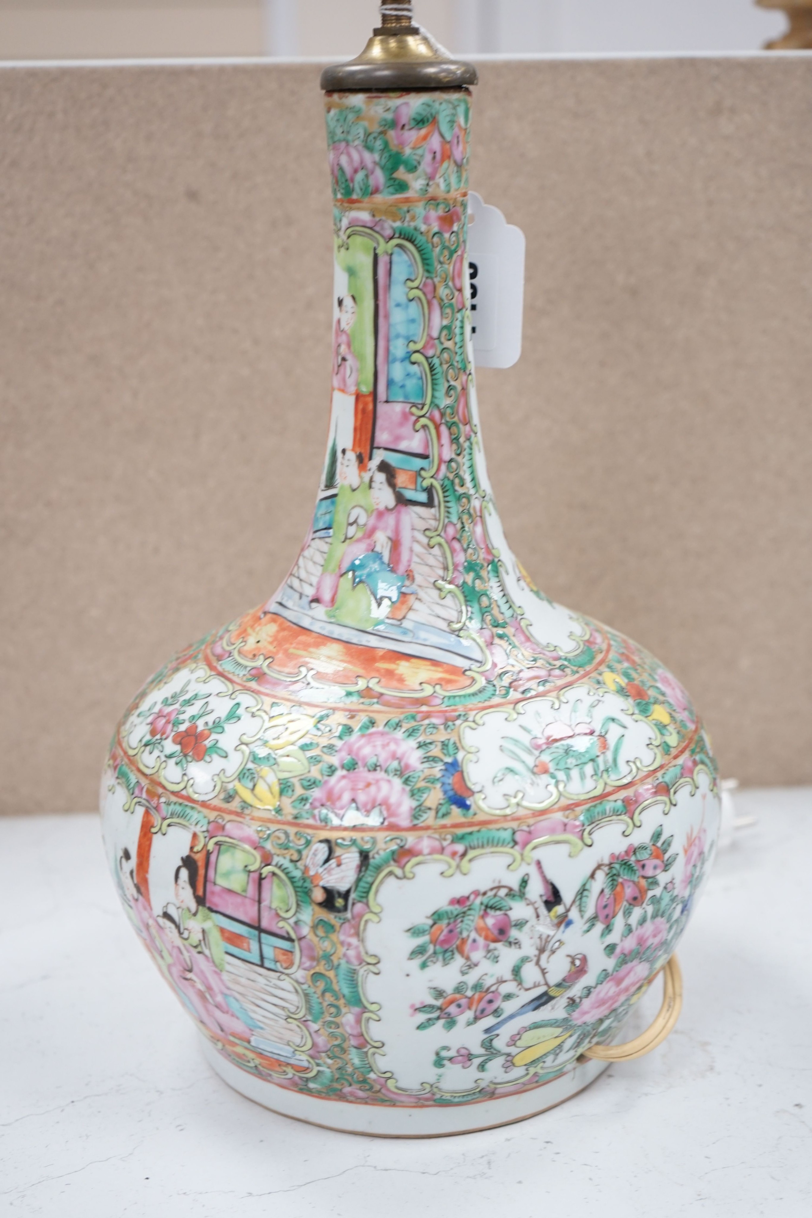 A Chinese famille rose table lamp, 32cm excl lighting mounts